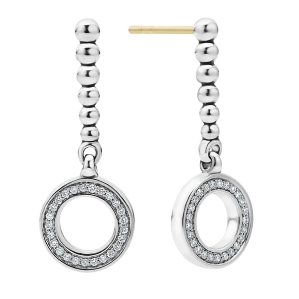 BRAND NEW! ‘Caviar Spark’ drop circle diamond earrings by LAGOS. 925 S.Silver.